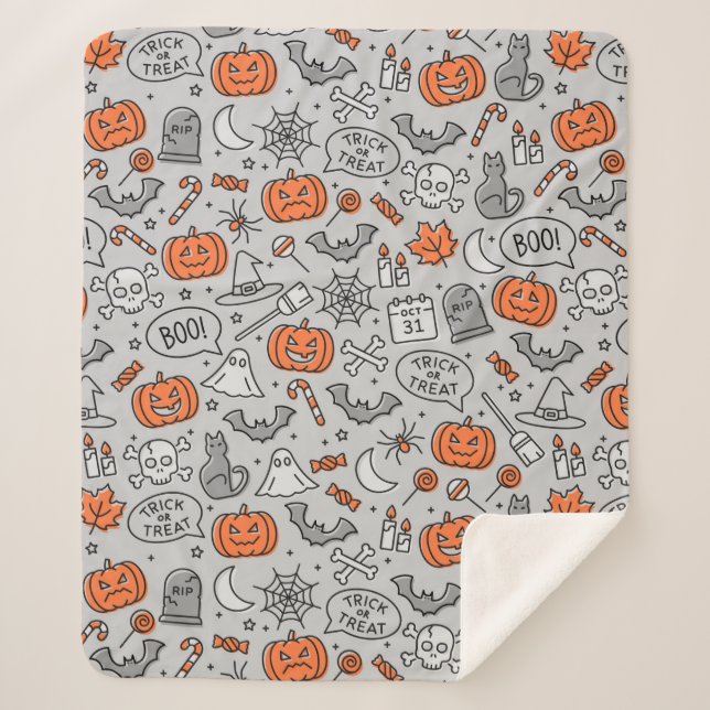 Niedlich Kids Halloween Doodle-Muster Sherpadecke (Vorderseite)