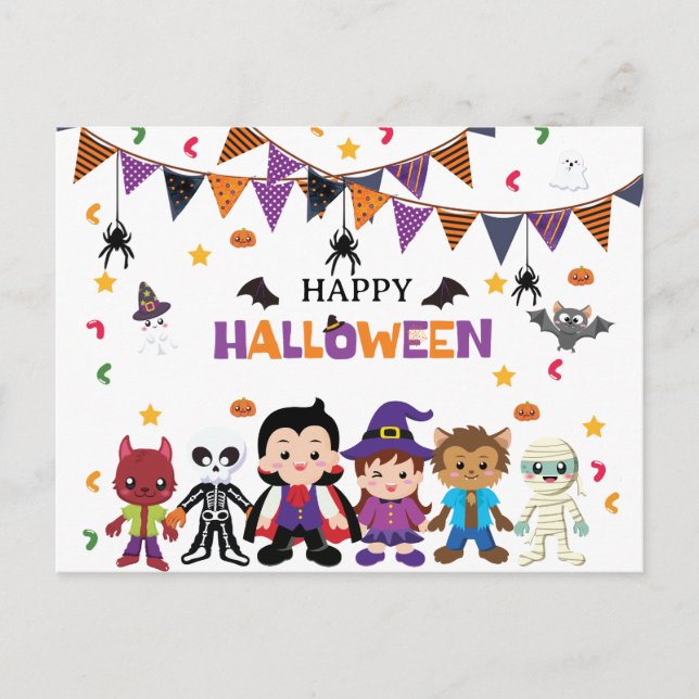 Niedlich Kids Halloween Kostüm Party Postkarte (Vorderseite)