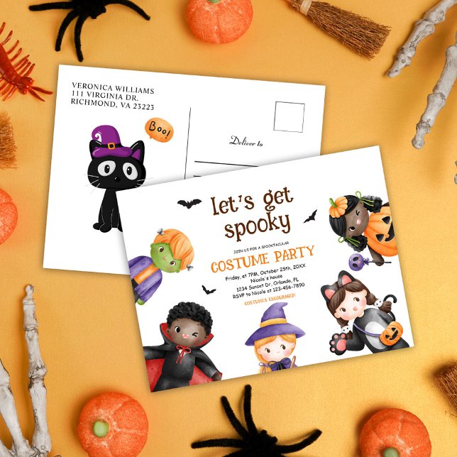 Niedlich Kids Halloween Kostüm Party Spooky Einladungspostkarte (Cute Kids Halloween Costume Party Spooky Invitation Postcard)