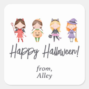 Niedlich Kids Halloween Kostümsticker Quadratischer Aufkleber