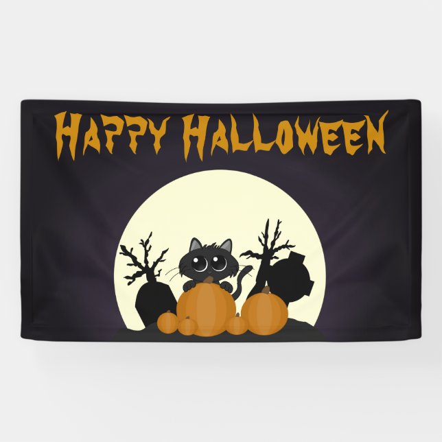 Niedlich Kids Halloween-Party Black Cat Friedhof Banner (Horizontal)