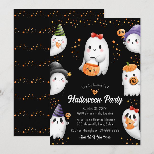 Niedlich Kids Halloween-Party Einladung (Vorne/Hinten)