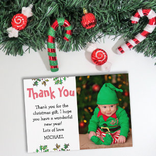 Niedlich Kids Holly Verlasse Foto Weihnachten Dankeskarte