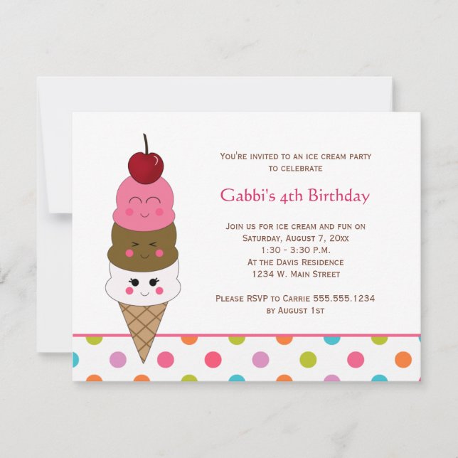 Niedlich Kids Kawaii Ice Party Einladung (Vorderseite)