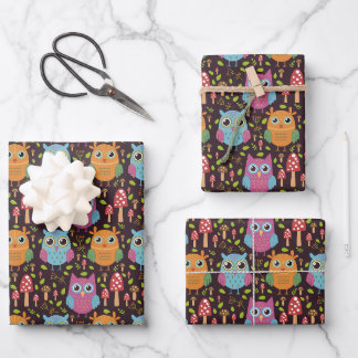 Niedlich Kids Lila Blue Orange Owls Geschenkpapier Set