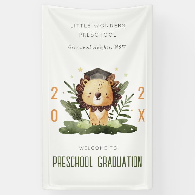 Niedlich Kids Lion Fauna Preschool Abschluss Willk Banner (Vertikal)