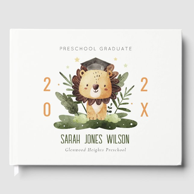 Niedlich Kids Lion Foliage Custom Preschool Abschl Gästebuch (Vorderseite)