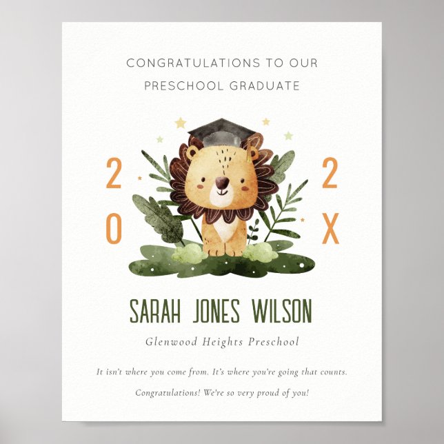 Niedlich Kids Lion Foliage Custom Preschool Abschl Poster (Vorne)