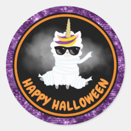 Niedlich Kids Llama & Lila Glitzer Happy Halloween Runder Aufkleber
