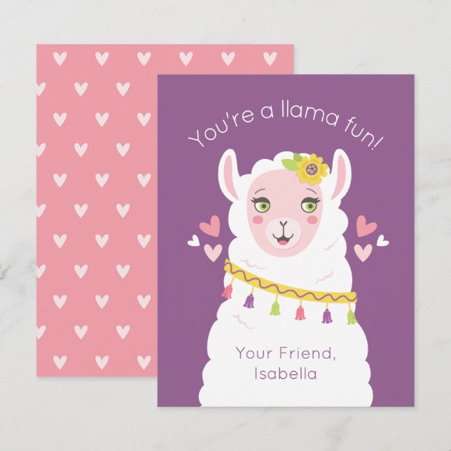 Niedlich Kids Llama Valentine Mitteilungskarte (Vorne/Hinten)