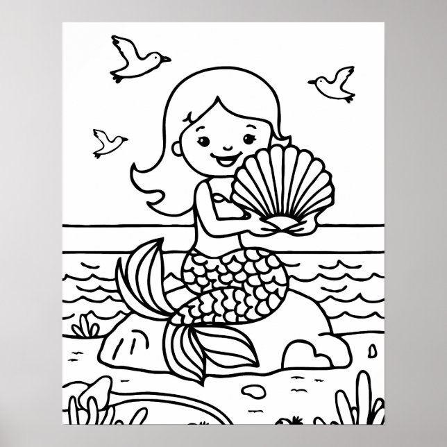 Niedlich Kids Mermaid Coloring Poster (Vorne)