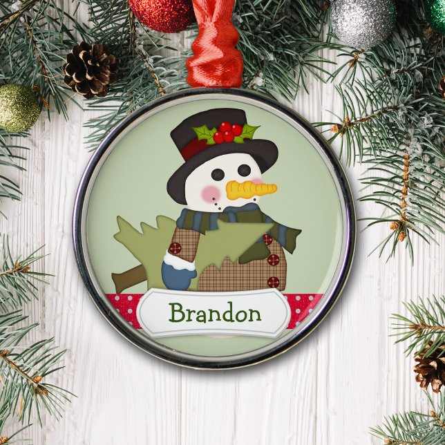 Niedlich Kids Personalisiert Snowman Ornament Aus Metall (Von Creator hochgeladen)