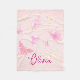 Niedlich Kids Pink Butterfly Personalisiert Blanke Fleecedecke