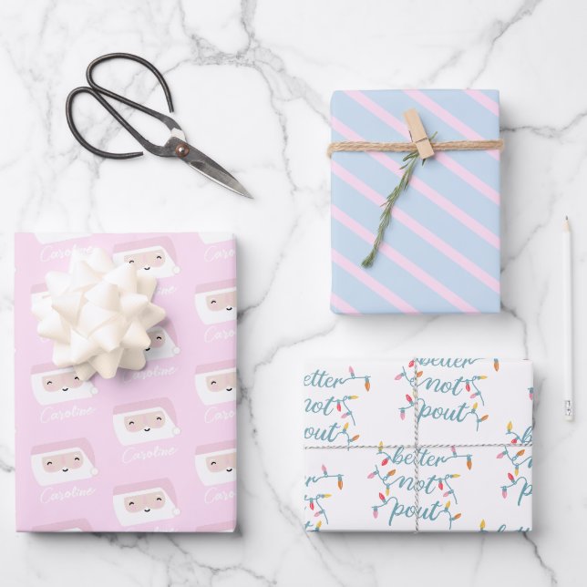 Niedlich Kids Pink Christmas Geschenkpapier Set (Vorderseite)