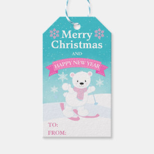 Niedlich Kids Polar Bear und Schneeflocken Weihnac Geschenkanhänger