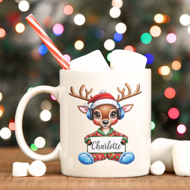 Niedlich Kids Rentier Weihnachtsfeier Tasse (Cute reindeer Christmas mug)