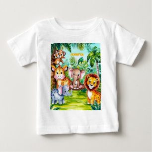 Niedlich Kids Safari Jungle Tiere Personalisierter Baby T-shirt