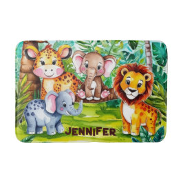 Niedlich Kids Safari Jungle Tiere Personalisierter Badematte