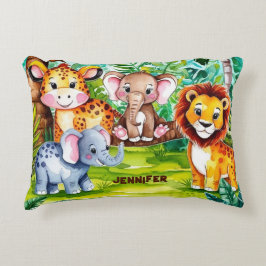 Niedlich Kids Safari Jungle Tiere Personalisierter Dekokissen