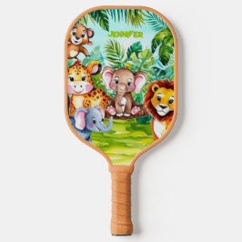 Niedlich Kids Safari Jungle Tiere Personalisierter Pickleball Schläger
