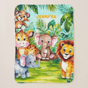 Niedlich Kids Safari Jungle Tiere Personalisierter Sherpadecke