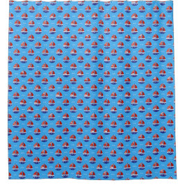 Niedlich Kids Sailboat Muster Ozean Blau Duschvorhang