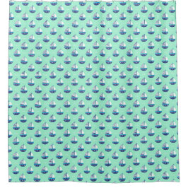 Niedlich Kids Sailboat Pattern Meeresgrün Duschvorhang