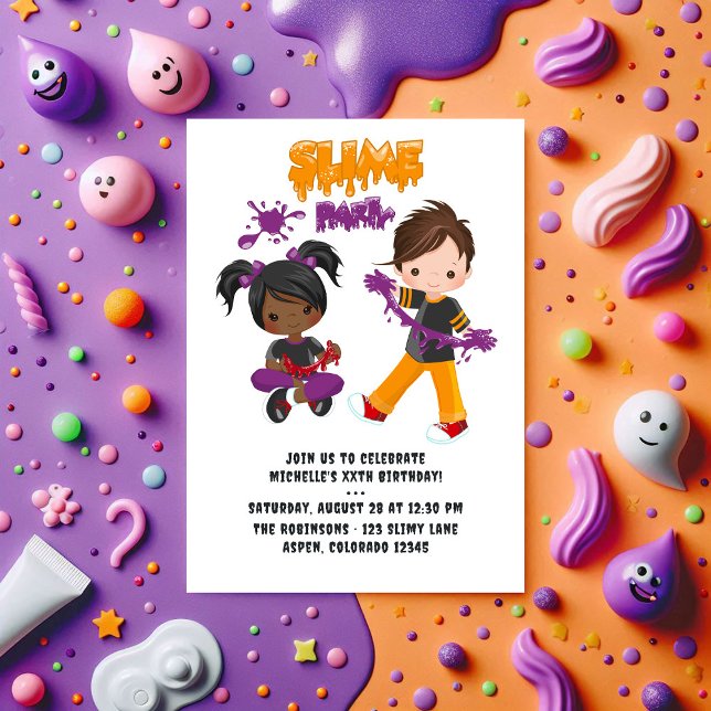 Niedlich Kids Slide Party Geburtstag Foto Einladung (Cute Kids Slime Party Birthday Photo Invitation)