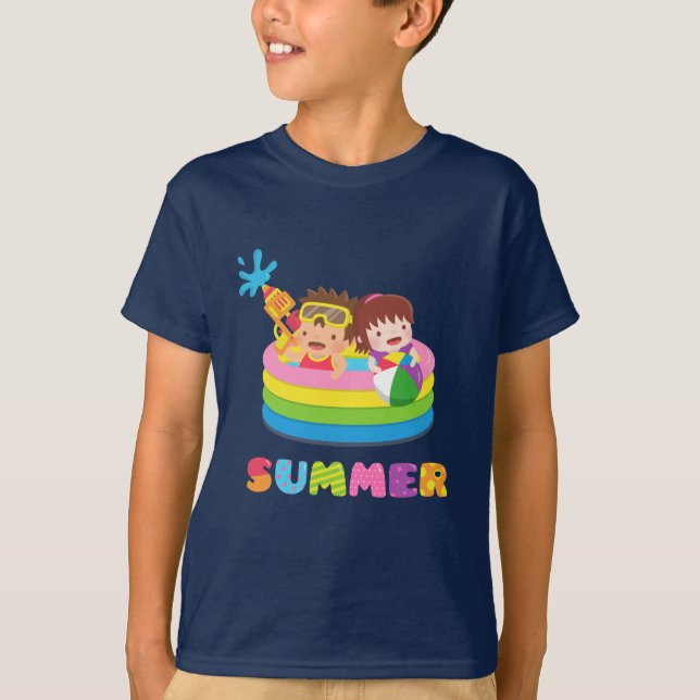Niedlich Kids Summer Water Pool Fun T-Shirt (Vorderseite)