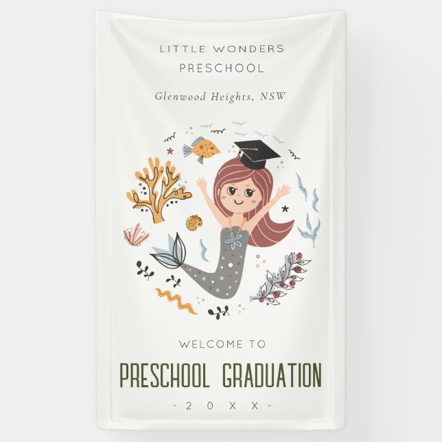 Niedlich Kids Underwater Mermaid Preschool Abschlu Banner (Vertikal)