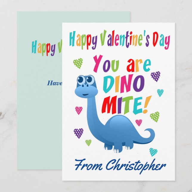 Niedlich Kids Valentinstag Klasse Dinosaurier Feiertagskarte (Vorne/Hinten)