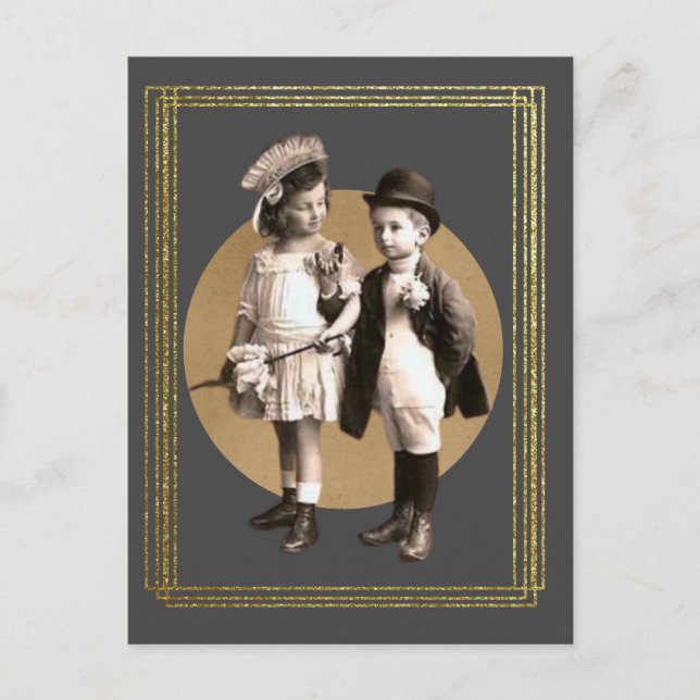 Niedlich Kids Vintages Gerahmtes Foto Postkarte (Vorderseite)