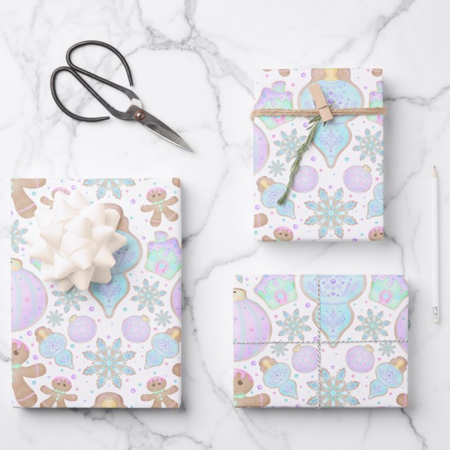 Niedlich Kids Weihnachten Lebkuchenmuster Geschenkpapier Set (Vorderseite)
