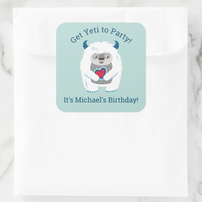 Niedlich Kids Yeti Birthday Quadratischer Aufkleber (Tasche)