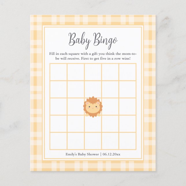 Niedlich King of The Jungle Boy Baby Shower Bingo  (Vorderseite)