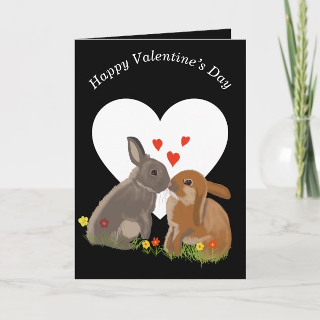 Niedlich Kissing Bunnies Valentines Feiertagskarte (Vorderseite)