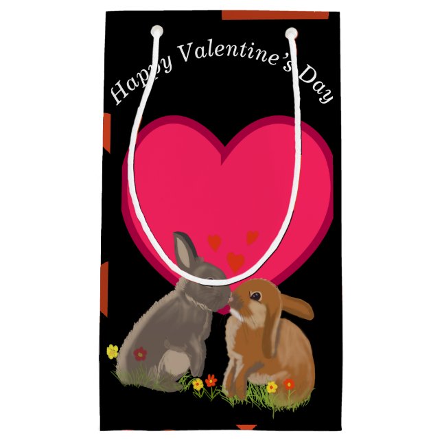 Niedlich Kissing Bunnies Valentines Kleine Geschenktüte (Vorderseite)