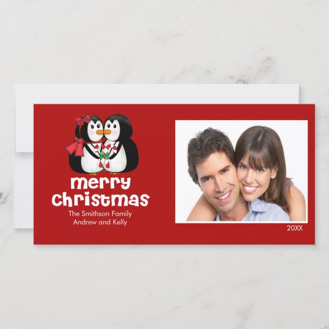 NIEDLICH Kissing Pinguine Frohe Weihnachtsfotokart Feiertagskarte (Vorderseite)