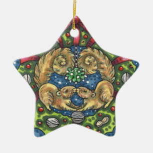 NIEDLICH KISSING SQUIRRELS UNTER MISTLETOE, ABER S KERAMIK ORNAMENT