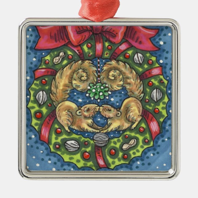 NIEDLICH KISSING SQUIRRELS UNTER MISTLETOE, ABER S ORNAMENT AUS METALL (Vorne)