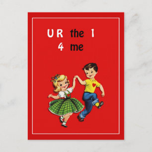Niedlich Kitsch Vintag Valentinstag Rot Postkarte