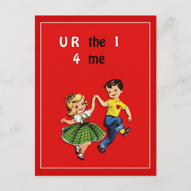 Niedlich Kitsch Vintag Valentinstag Rot Postkarte (Vorderseite)
