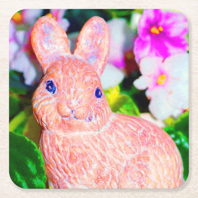 Niedlich Kitschy Bunny Rabbit Rechteckiger Pappuntersetzer (Vorderseite)