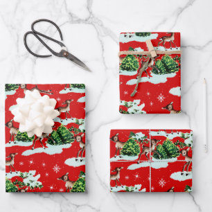 Niedlich Kitschy Retro Christmas Reindeer Geschenkpapier Set