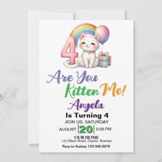 Niedlich Kitten 4. Geburtstag Party Einladung