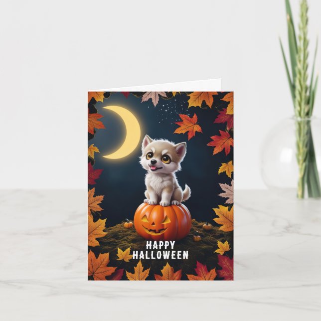 Niedlich Kitten auf einem Kürbis mit Herbstlauben Karte (Vorderseite)