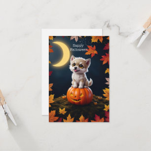 Niedlich Kitten auf einem Kürbis mit Herbstlauben Karte