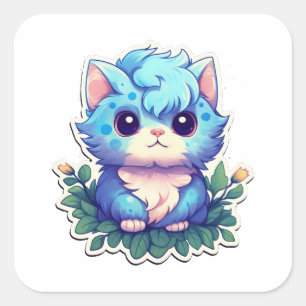 Niedlich Kitten Blue Quadratischer Aufkleber