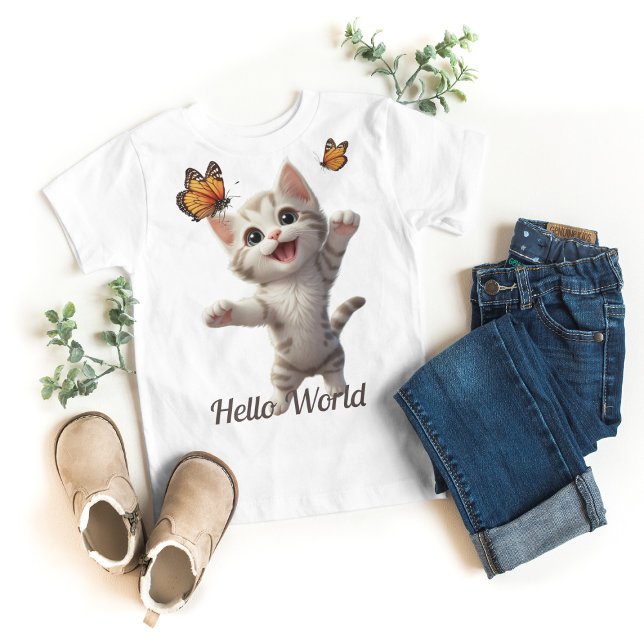 Niedlich Kitten Butterfells Hello World Baby T-shirt (Von Creator hochgeladen)