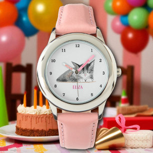 Niedlich Kitten Cat Animal Girls Kinder Wasserfarb Armbanduhr